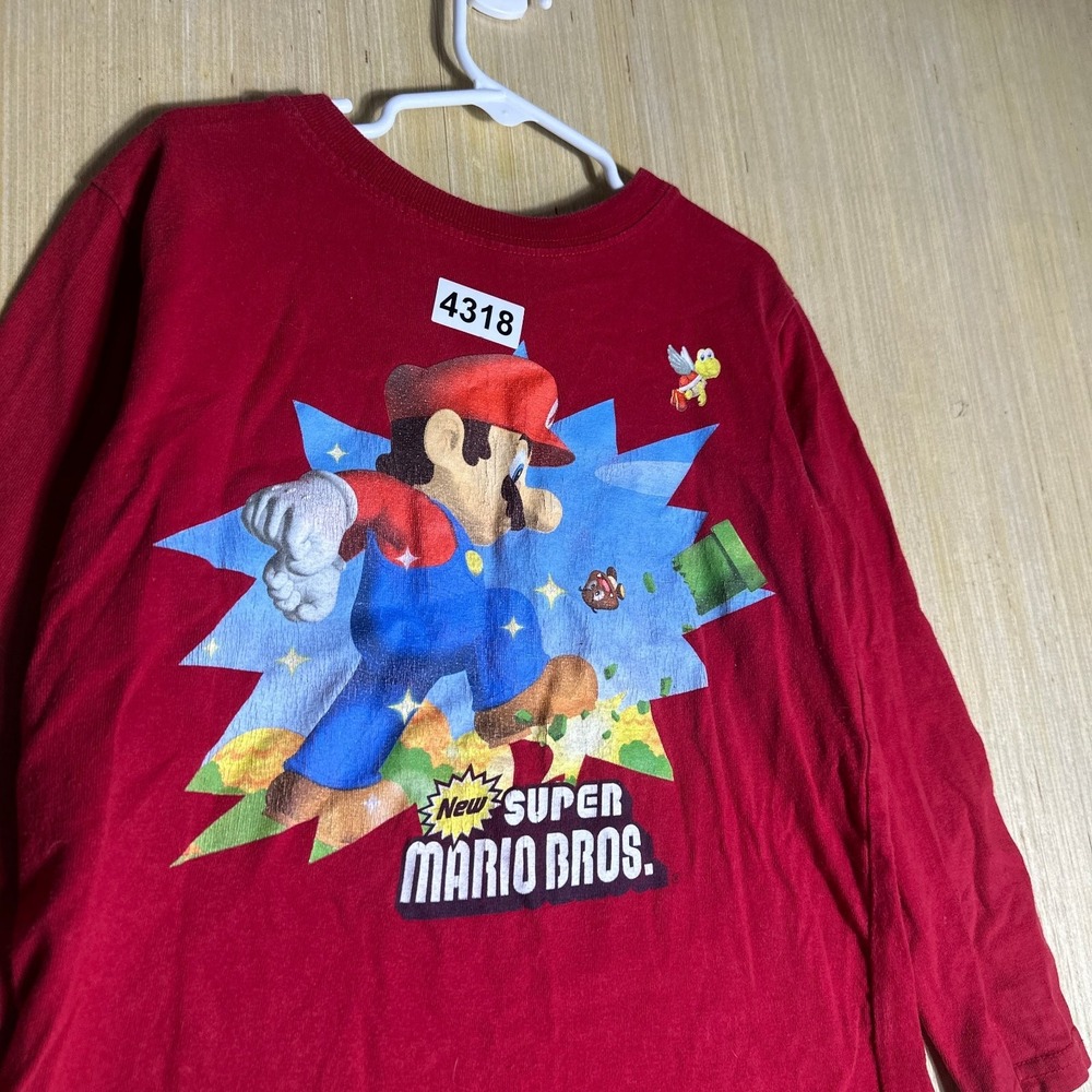 Vintage Super Mario Bros T-Shirt Kids 7 Red Long Sleeve Graphic Print Y2k - Picture 3 of 11